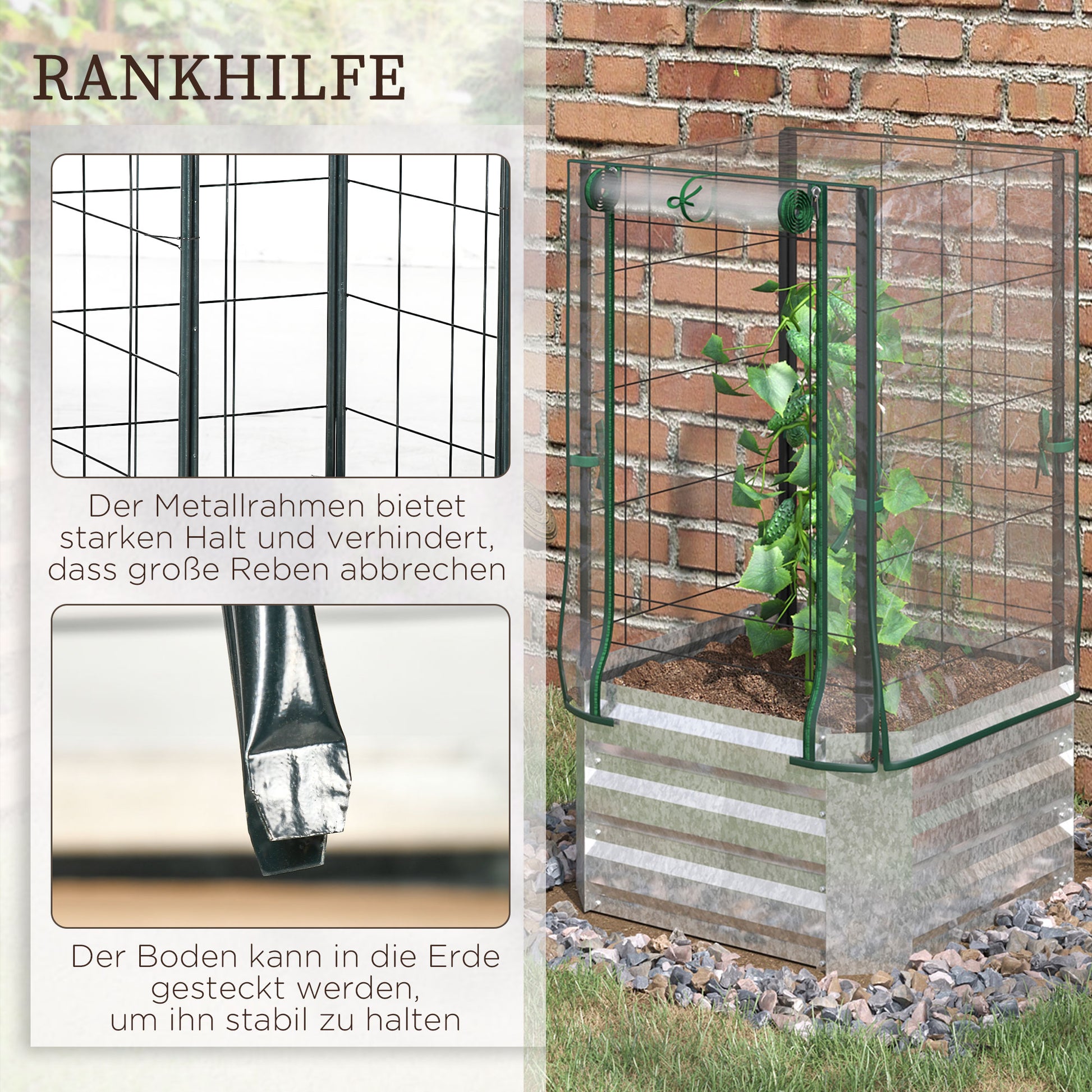 Raised Garden Bed Planter Box with Trellis, Trellis Planter Pot Steel, Garden Trellis 53 x 53 x 90 cm for Garden Balcony Terrace, Planter for Climbing Plants Basket Plants, Flowers