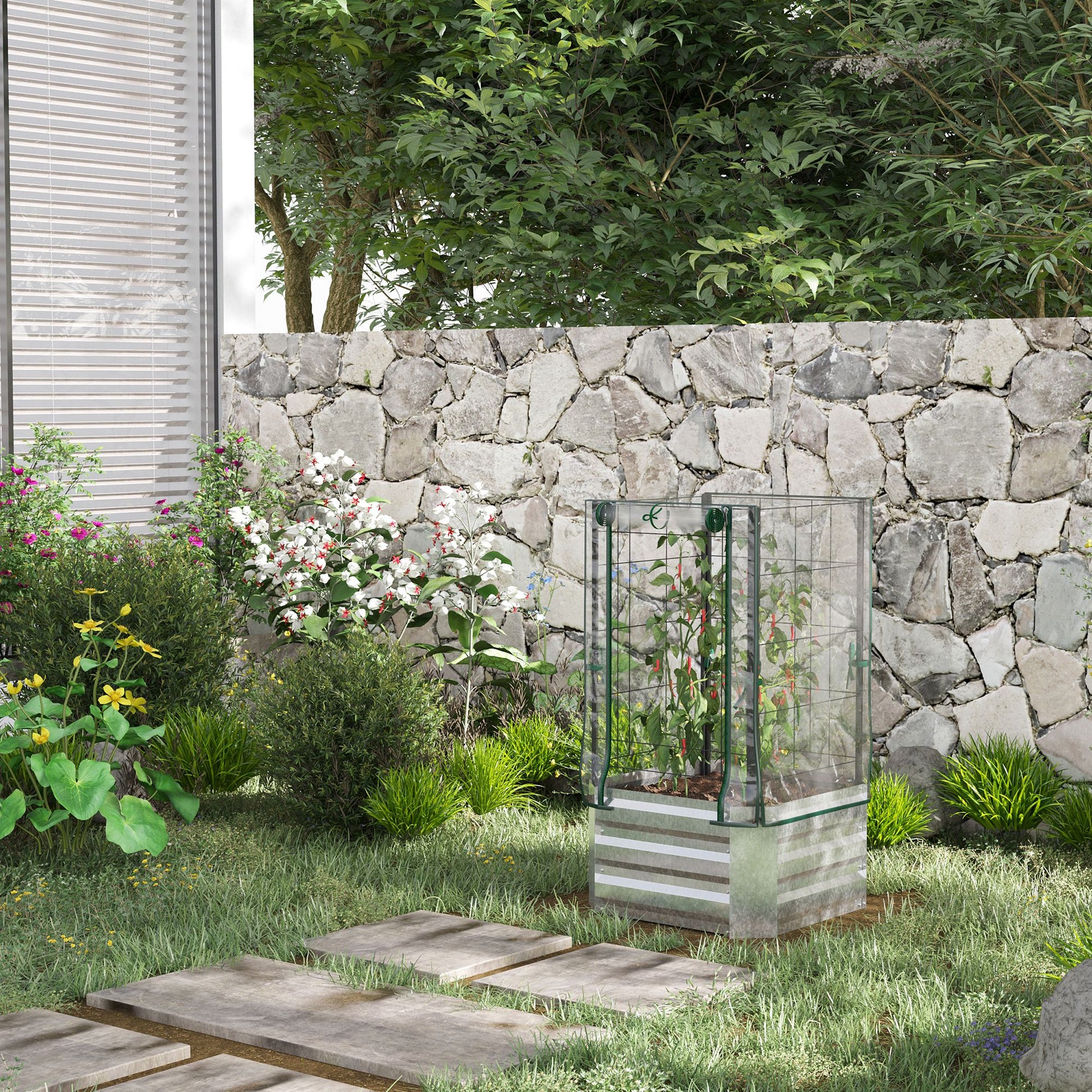 Raised Garden Bed Planter Box with Trellis, Trellis Planter Pot Steel, Garden Trellis 53 x 53 x 90 cm for Garden Balcony Terrace, Planter for Climbing Plants Basket Plants, Flowers