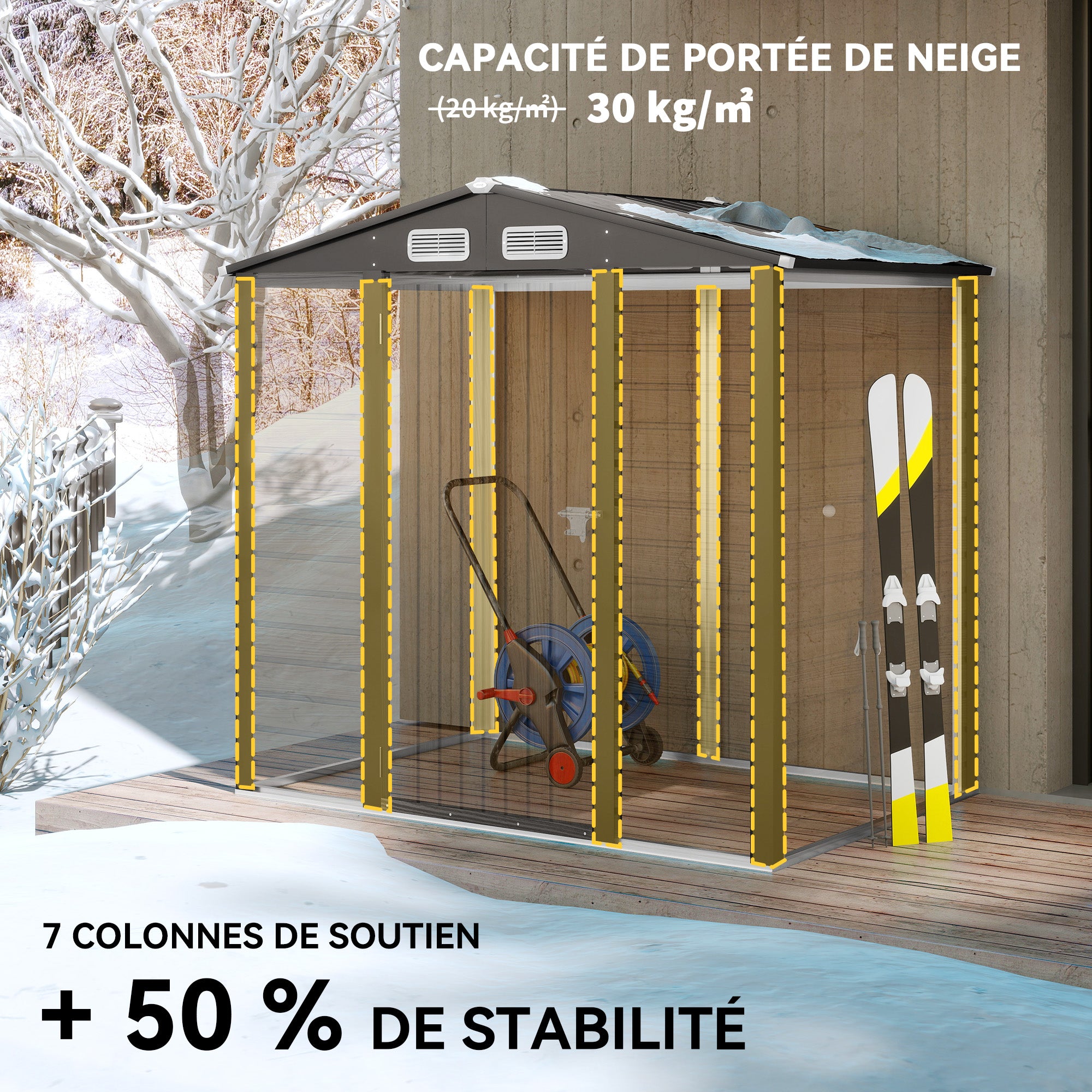 Metal Garden Shed 2.27m², Easy to Assemble, Enhanced Galvanized Steel Structure, Outdoor Tool Shed, 2-Sloped Roof with Vents, Gloves and Padlock Included, 190x131x188cm, Gray