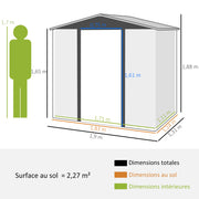 Metal Garden Shed 2.27m², Easy to Assemble, Enhanced Galvanized Steel Structure, Outdoor Tool Shed, 2-Sloped Roof with Vents, Gloves and Padlock Included, 190x131x188cm, Gray