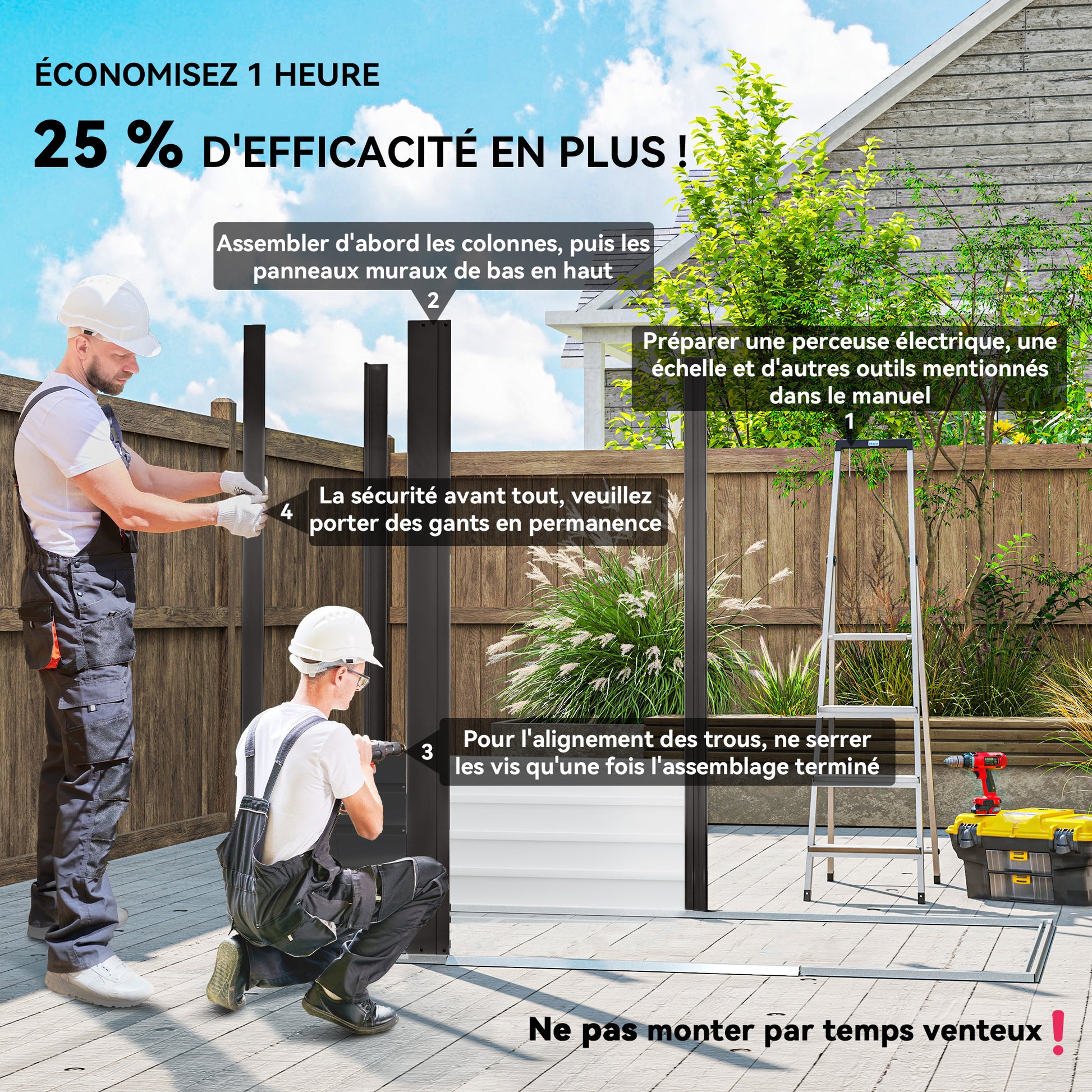 Metal Garden Shed 2.27m², Easy to Assemble, Enhanced Galvanized Steel Structure, Outdoor Tool Shed, 2-Sloped Roof with Vents, Gloves and Padlock Included, 190x131x188cm, Gray