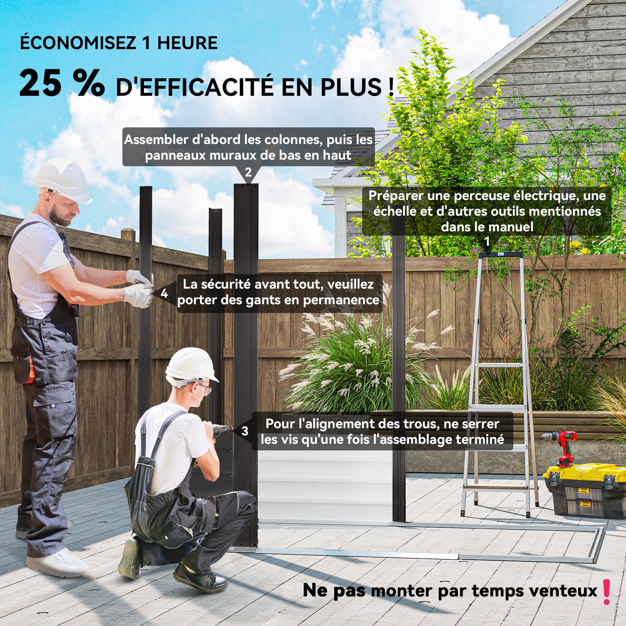 Metal Garden Shed 2.27m², Easy to Assemble, Enhanced Galvanized Steel Structure, Outdoor Tool Shed, 2-Sloped Roof with Vents, Gloves and Padlock Included, 190x131x188cm, Gray