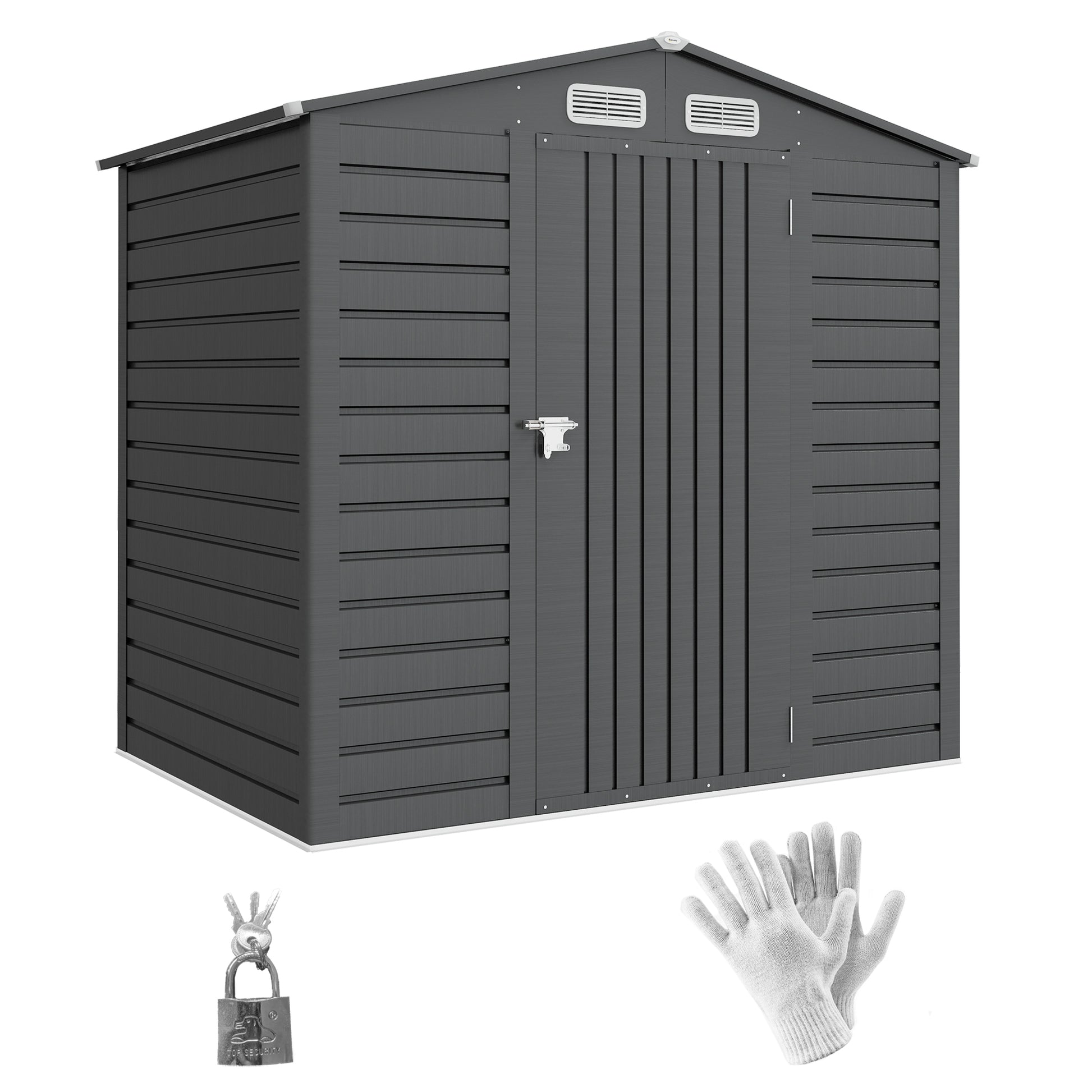 Metal Garden Shed 2.27m², Easy to Assemble, Enhanced Galvanized Steel Structure, Outdoor Tool Shed, 2-Sloped Roof with Vents, Gloves and Padlock Included, 190x131x188cm, Gray