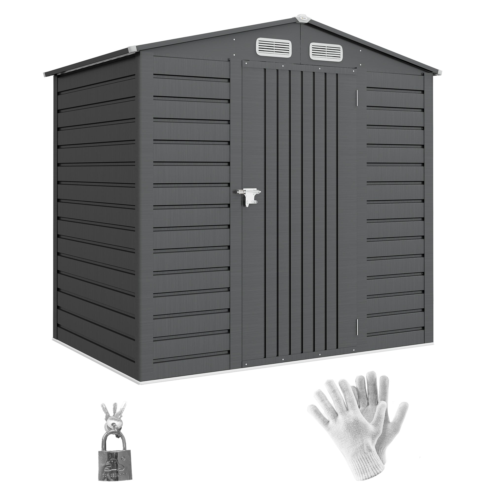Metal Garden Shed 2.27m², Easy to Assemble, Enhanced Galvanized Steel Structure, Outdoor Tool Shed, 2-Sloped Roof with Vents, Gloves and Padlock Included, 190x131x188cm, Gray