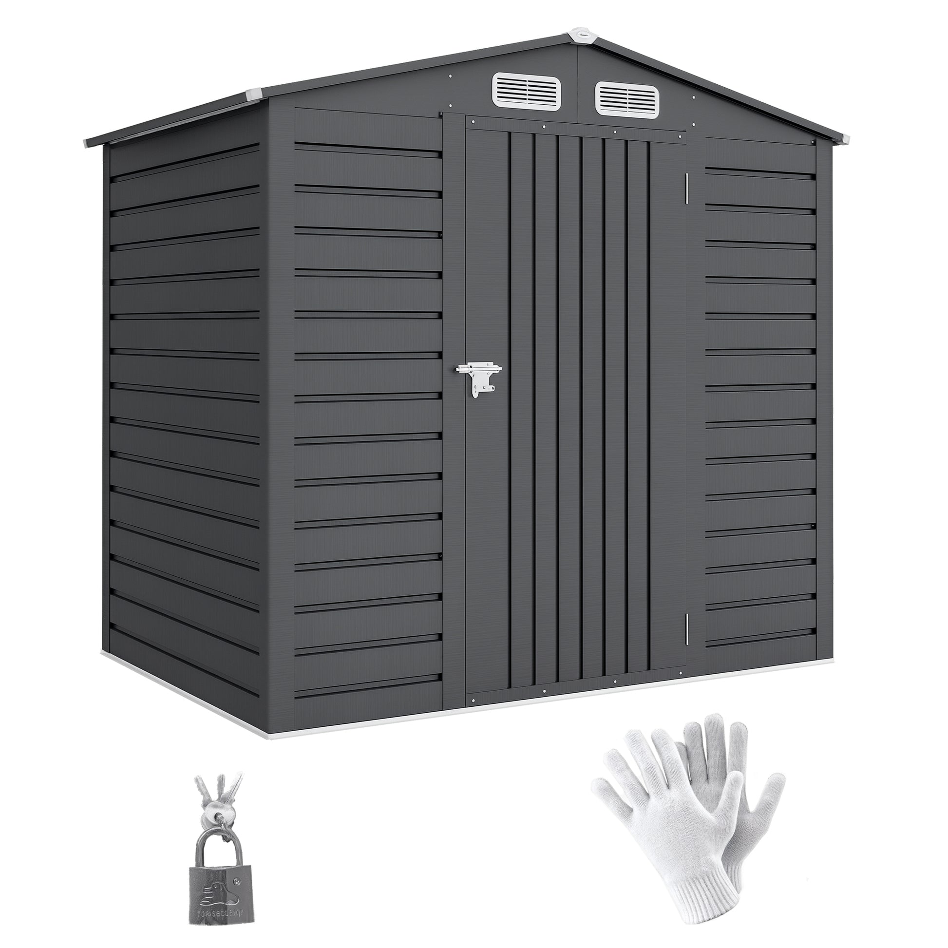 Metal Garden Shed 2.27m², Easy to Assemble, Enhanced Galvanized Steel Structure, Outdoor Tool Shed, 2-Sloped Roof with Vents, Gloves and Padlock Included, 190x131x188cm, Gray