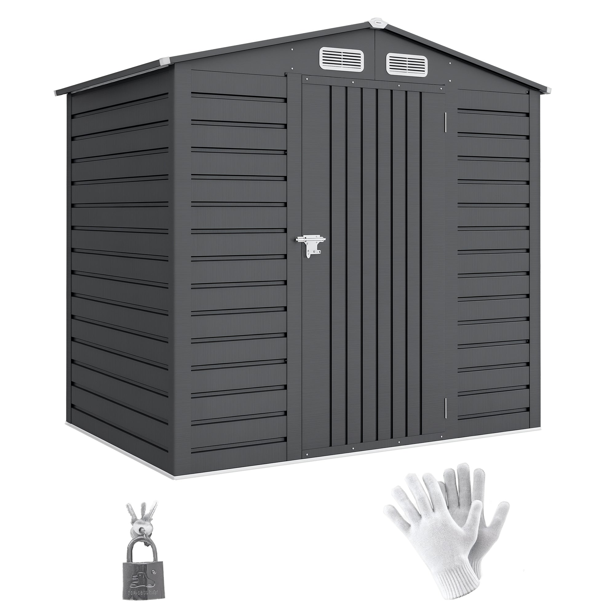 Metal Garden Shed 2.27m², Easy to Assemble, Enhanced Galvanized Steel Structure, Outdoor Tool Shed, 2-Sloped Roof with Vents, Gloves and Padlock Included, 190x131x188cm, Gray