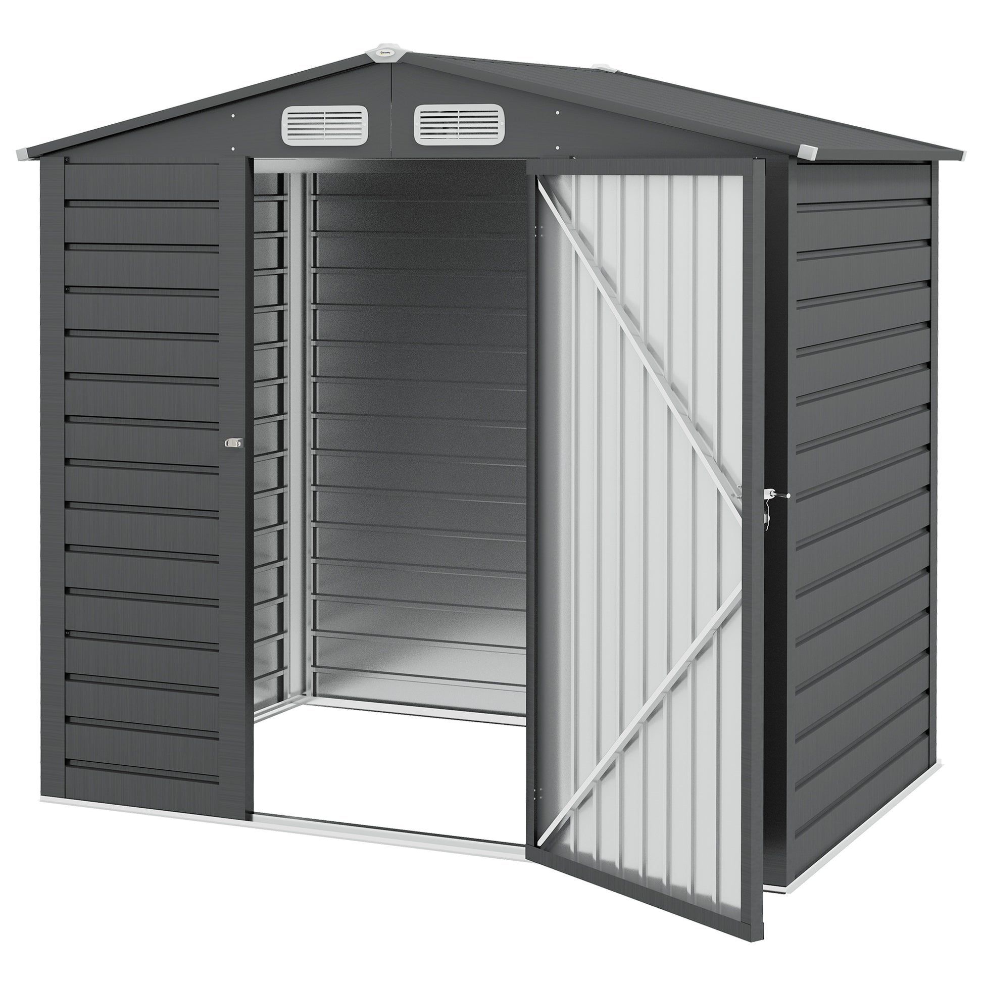Metal Garden Shed 2.27m², Easy to Assemble, Enhanced Galvanized Steel Structure, Outdoor Tool Shed, 2-Sloped Roof with Vents, Gloves and Padlock Included, 190x131x188cm, Gray