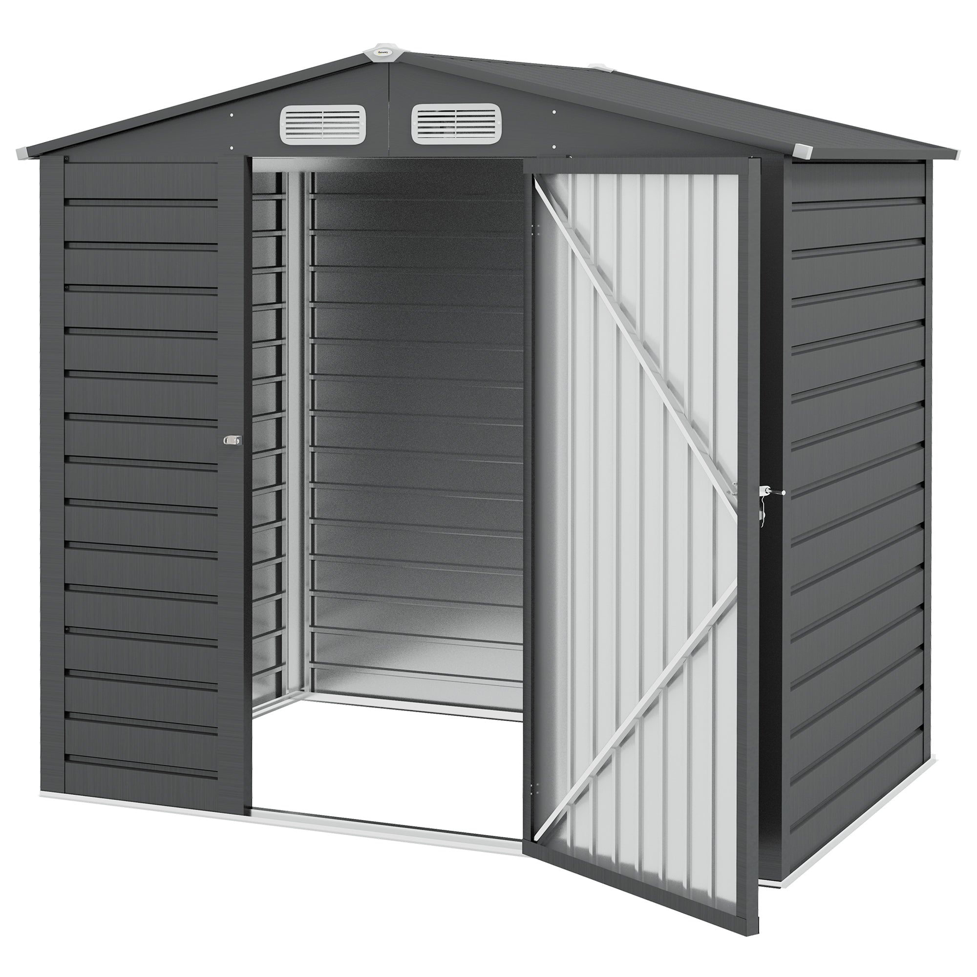 Metal Garden Shed 2.27m², Easy to Assemble, Enhanced Galvanized Steel Structure, Outdoor Tool Shed, 2-Sloped Roof with Vents, Gloves and Padlock Included, 190x131x188cm, Gray