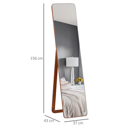 Full Length Rectangular Floor Mirror Wall Mirror with 2 Installation Options Pine Wood Frame Modern for Hallway Bedroom Living Room 37x43x156 cm Walnut