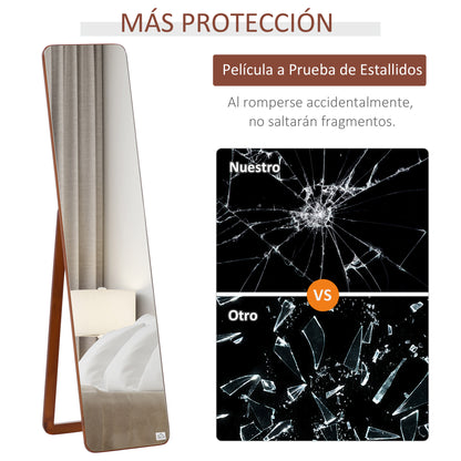 Full Length Rectangular Floor Mirror Wall Mirror with 2 Installation Options Pine Wood Frame Modern for Hallway Bedroom Living Room 37x43x156 cm Walnut