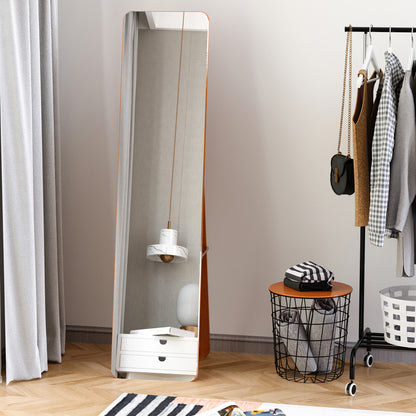 Full Length Rectangular Floor Mirror Wall Mirror with 2 Installation Options Pine Wood Frame Modern for Hallway Bedroom Living Room 37x43x156 cm Walnut