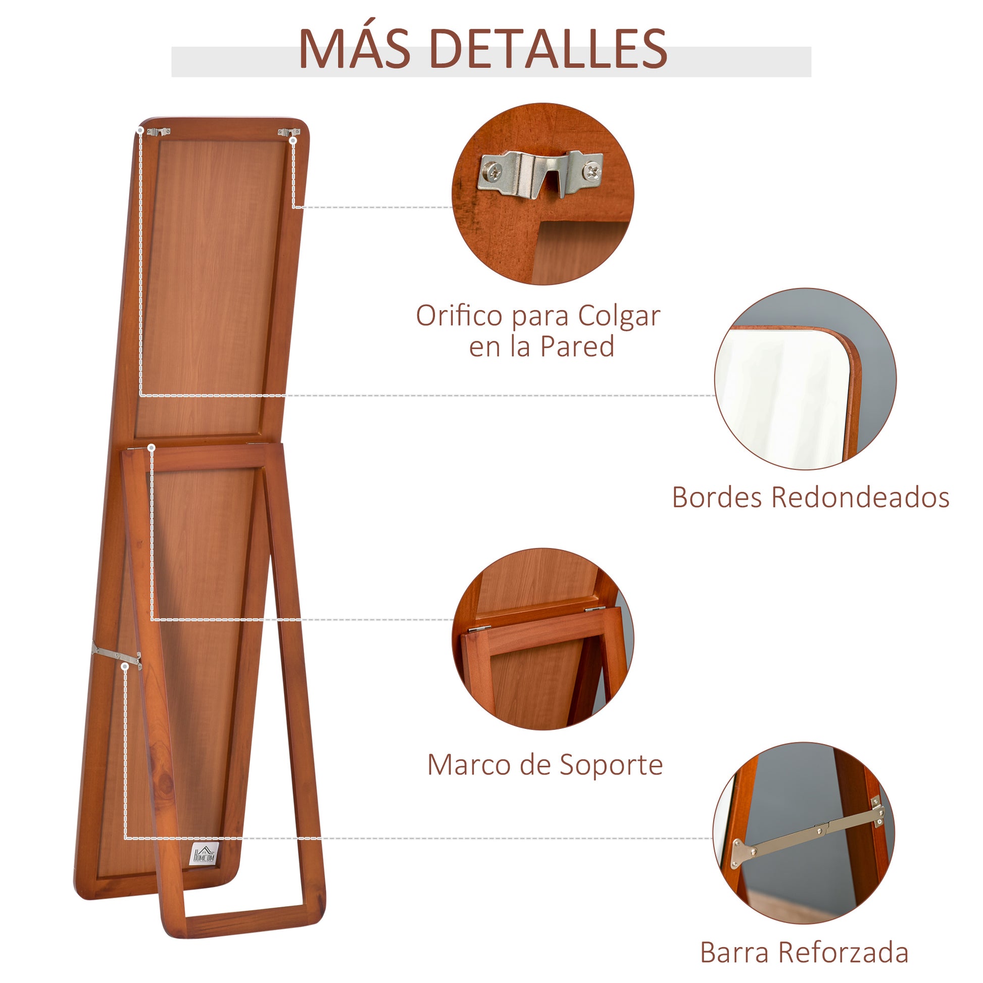 Full Length Rectangular Floor Mirror Wall Mirror with 2 Installation Options Pine Wood Frame Modern for Hallway Bedroom Living Room 37x43x156 cm Walnut