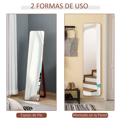Full Length Rectangular Floor Mirror Wall Mirror with 2 Installation Options Pine Wood Frame Modern for Hallway Bedroom Living Room 37x43x156 cm Walnut