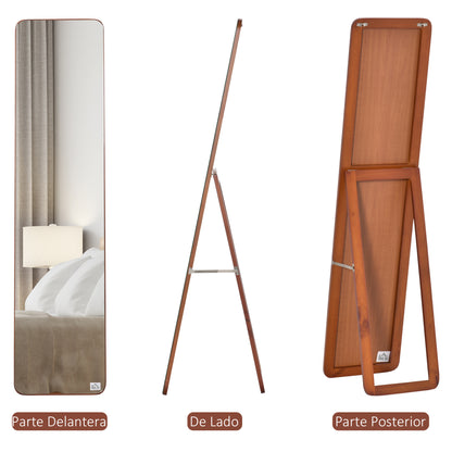 Full Length Rectangular Floor Mirror Wall Mirror with 2 Installation Options Pine Wood Frame Modern for Hallway Bedroom Living Room 37x43x156 cm Walnut