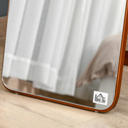 Full Length Rectangular Floor Mirror Wall Mirror with 2 Installation Options Pine Wood Frame Modern for Hallway Bedroom Living Room 37x43x156 cm Walnut