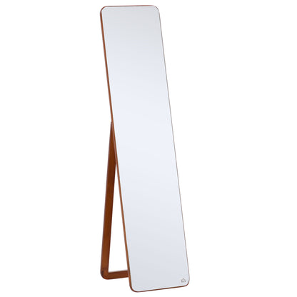 Full Length Rectangular Floor Mirror Wall Mirror with 2 Installation Options Pine Wood Frame Modern for Hallway Bedroom Living Room 37x43x156 cm Walnut