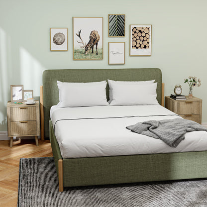 Set of 2 Bedside Tables Nightstand with 2 Fluted Drawers and Rounded Edges, for Bedroom, Living Room, 40 x 40 x 53 cm, Oak