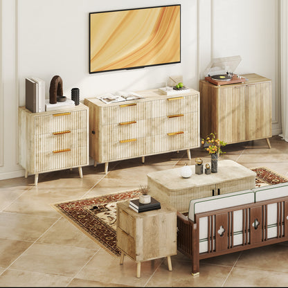 Set of 2 Bedside Tables Nightstand with 2 Fluted Drawers and Rounded Edges, for Bedroom, Living Room, 40 x 40 x 53 cm, Oak