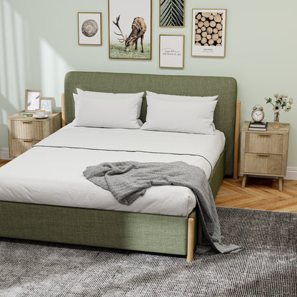 Set of 2 Bedside Tables Nightstand with 2 Fluted Drawers and Rounded Edges, for Bedroom, Living Room, 40 x 40 x 53 cm, Oak