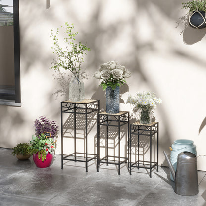 3-Piece Plant Stand Stackable Flower Stool Flower Pot Holder with Rattan Look Plant Stool for Garden Balcony Metal Gold