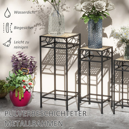 3-Piece Plant Stand Stackable Flower Stool Flower Pot Holder with Rattan Look Plant Stool for Garden Balcony Metal Gold