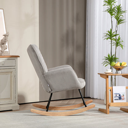 Schaukelstuhl, Schaukelsessel mit Kordoptik, Armlehne, Gepolsterter Sessel mit Holzkufen, Relaxsessel für Wohnzimmer, Schlafzimmer, bis 120kg belastbar, Hellgrau