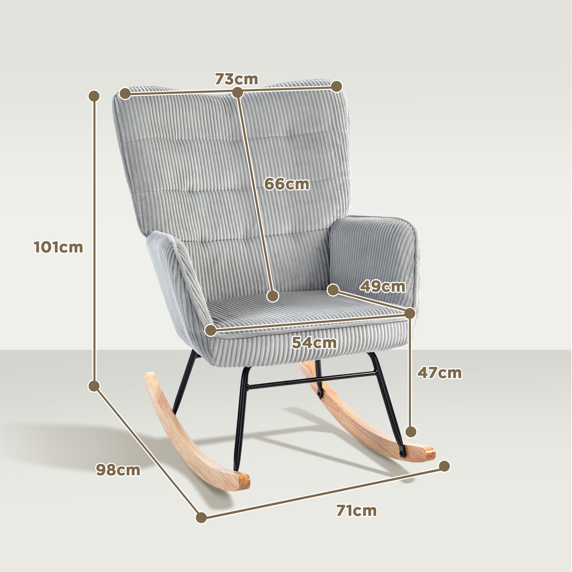 Rocking Chair, Rocking Armchair with Cord Optic, Armrest, Padded Chair with Wooden Rockers, Recliner for Living Room, Bedroom, Up to 120kg Load Capacity, Light Gray