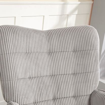 Schaukelstuhl, Schaukelsessel mit Kordoptik, Armlehne, Gepolsterter Sessel mit Holzkufen, Relaxsessel für Wohnzimmer, Schlafzimmer, bis 120kg belastbar, Hellgrau