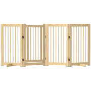 Barrier Gate Dog Freestanding Safety Gate with Feet 220 x 91 cm Wood Dog Gate Stair Safety Gate Door Safety Gate Stair Gate for stairs, doors, kitchen, hallway, 4 Panels, Natural Wood