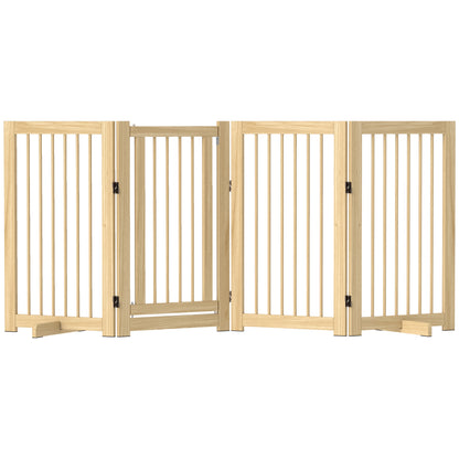 Barrier Gate Dog Freestanding Safety Gate with Feet 220 x 91 cm Wood Dog Gate Stair Safety Gate Door Safety Gate Stair Gate for stairs, doors, kitchen, hallway, 4 Panels, Natural Wood
