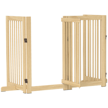 Barrier Gate Dog Freestanding Safety Gate with Feet 220 x 91 cm Wood Dog Gate Stair Safety Gate Door Safety Gate Stair Gate for stairs, doors, kitchen, hallway, 4 Panels, Natural Wood