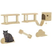 Cat Climbing Wall Set, 5-piece Cat Furniture with Scratching Post, Jumping Platforms, Ladder, House, Cat Wall Structure, for Cats up to 5 kg, Plush, Beige