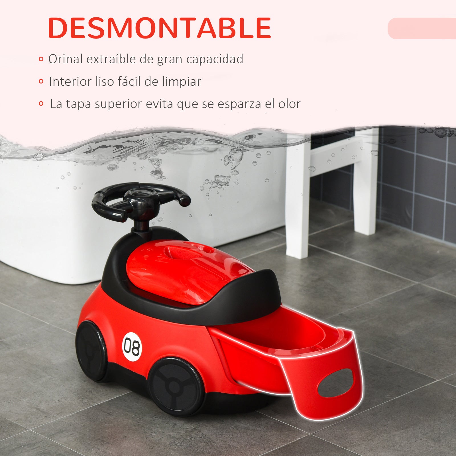 Baby Potty for 6-36 Months Toddler Potty Training Toilet Seat Portable Car Shape with Lid and Steering Wheel Easy to Clean 40x27.5x29.1 cm Red
