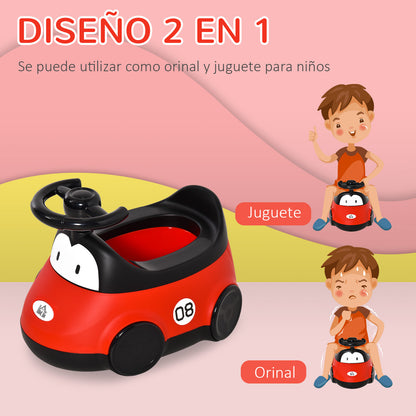 Baby Potty for 6-36 Months Toddler Potty Training Toilet Seat Portable Car Shape with Lid and Steering Wheel Easy to Clean 40x27.5x29.1 cm Red