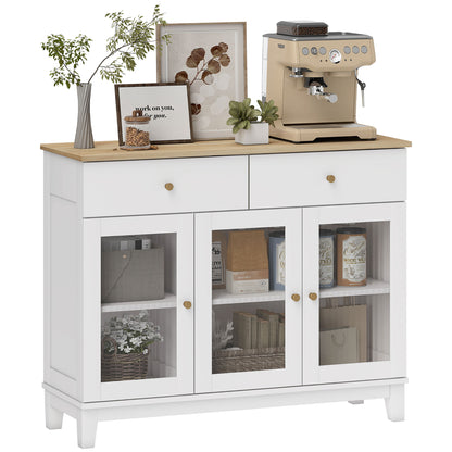 Sideboard with 3 Ribbed Glass Doors Modern Sideboard with 2 Drawers and Adjustable Shelves for Dining Room Entryway White 100x35x80.3 cm