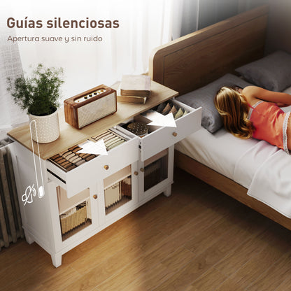 Sideboard with 3 Ribbed Glass Doors Modern Sideboard with 2 Drawers and Adjustable Shelves for Dining Room Entryway White 100x35x80.3 cm