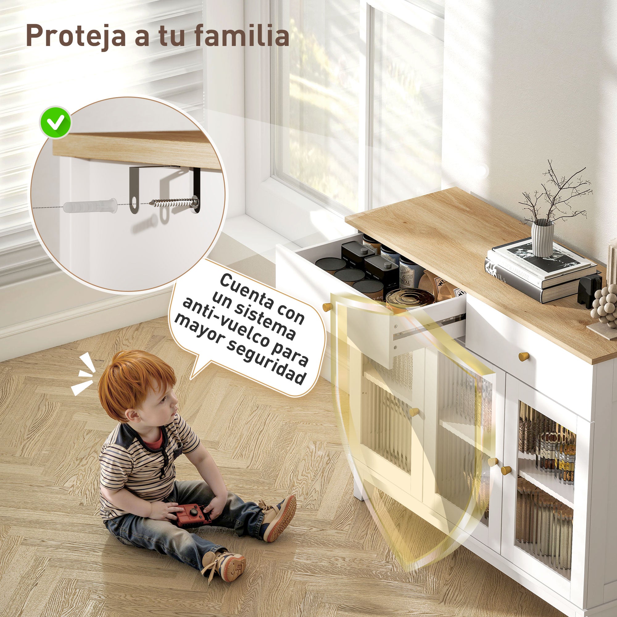Sideboard with 3 Ribbed Glass Doors Modern Sideboard with 2 Drawers and Adjustable Shelves for Dining Room Entryway White 100x35x80.3 cm