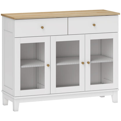 Sideboard with 3 Ribbed Glass Doors Modern Sideboard with 2 Drawers and Adjustable Shelves for Dining Room Entryway White 100x35x80.3 cm