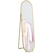 Full-Length Mirror, 160 x 40 cm Wall Mirror with Stand, Metal Frame, Oval Floor Mirror for Living Room, Bedroom, Gold