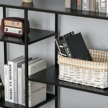 Bookshelf with 5 Open Compartments, Storage Shelf with Metal Frame, Cube Shelf for Kitchen, Living Room, Black, 120 x 35 x 87.5 cm