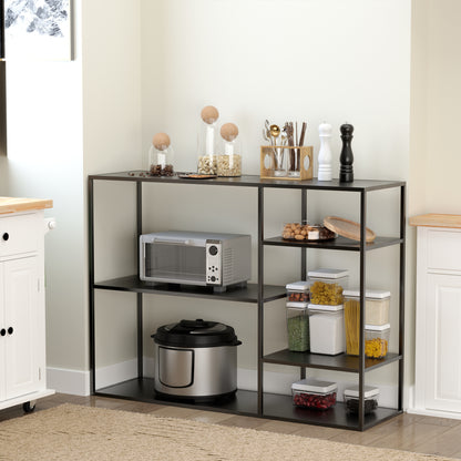 Bookshelf with 5 Open Compartments, Storage Shelf with Metal Frame, Cube Shelf for Kitchen, Living Room, Black, 120 x 35 x 87.5 cm