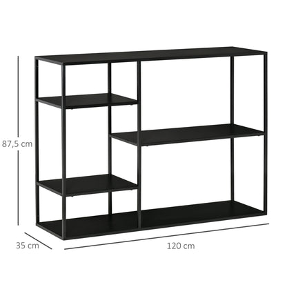Bookshelf with 5 Open Compartments, Storage Shelf with Metal Frame, Cube Shelf for Kitchen, Living Room, Black, 120 x 35 x 87.5 cm