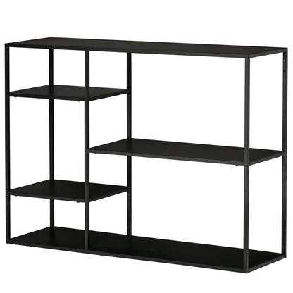 Bookshelf with 5 Open Compartments, Storage Shelf with Metal Frame, Cube Shelf for Kitchen, Living Room, Black, 120 x 35 x 87.5 cm