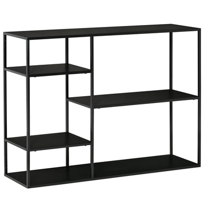 Bookshelf with 5 Open Compartments, Storage Shelf with Metal Frame, Cube Shelf for Kitchen, Living Room, Black, 120 x 35 x 87.5 cm