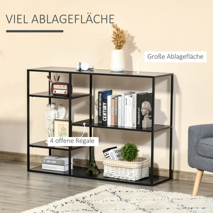 Bookshelf with 5 Open Compartments, Storage Shelf with Metal Frame, Cube Shelf for Kitchen, Living Room, Black, 120 x 35 x 87.5 cm