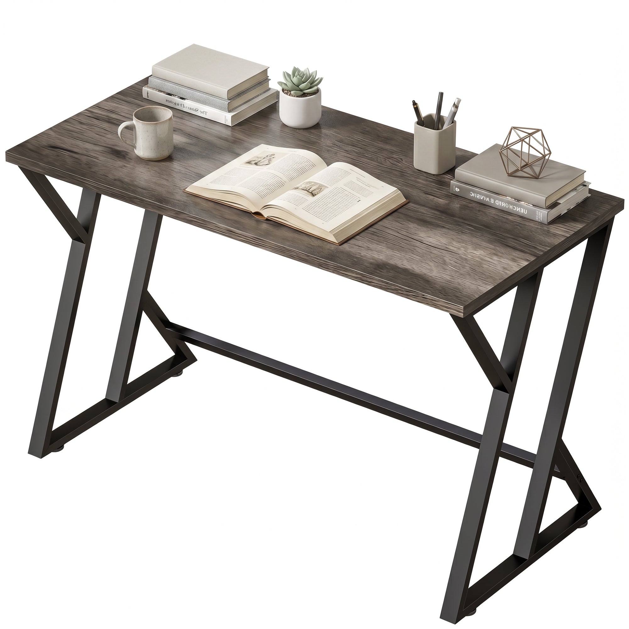 47.2 in Computer Desk – Industrial Z-Frame Work Desk for Office, Bedroom & Small Spaces, Weathered Gray
