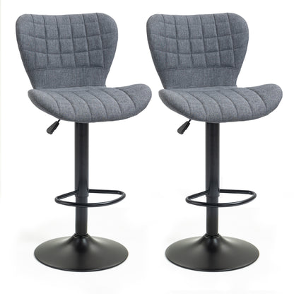 Set of 2 Bar Stools Design Curved Buttoned Backrest Adjustable Seat Height 61-81 cm 360° Swivel Velvet Footrest Gray