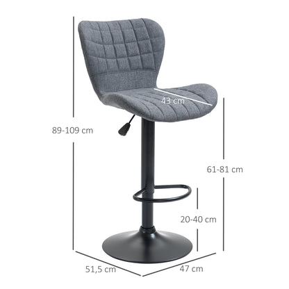 Set of 2 Bar Stools Design Curved Buttoned Backrest Adjustable Seat Height 61-81 cm 360° Swivel Velvet Footrest Gray