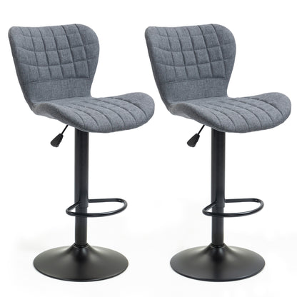 Set of 2 Bar Stools Design Curved Buttoned Backrest Adjustable Seat Height 61-81 cm 360° Swivel Velvet Footrest Gray