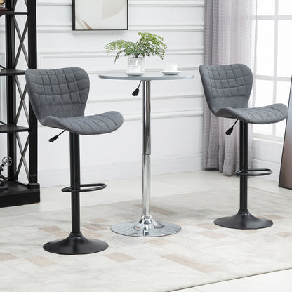 Set of 2 Bar Stools Design Curved Buttoned Backrest Adjustable Seat Height 61-81 cm 360° Swivel Velvet Footrest Gray